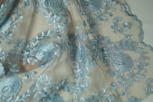 Hochwertiger Spitzenstoff in Hellblau – ideal für festliche Anlässe