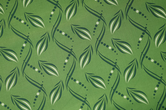 Baumwollstretch – Grünes Blattdesign mit Punktemuster – angenehm, flexibel und hochwertig verarbeitet