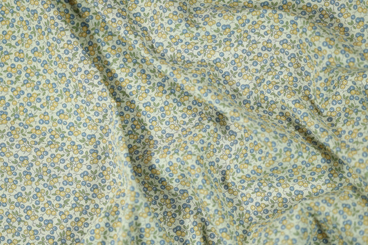 Hochwertiger Stretchstoff mit Blumenmuster in Blaubeere & Zitrone – perfekt für Nähen und Design
