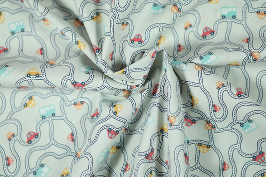 Elastischer Baumwollstoff City Cars – Bunt mit weichem Griff