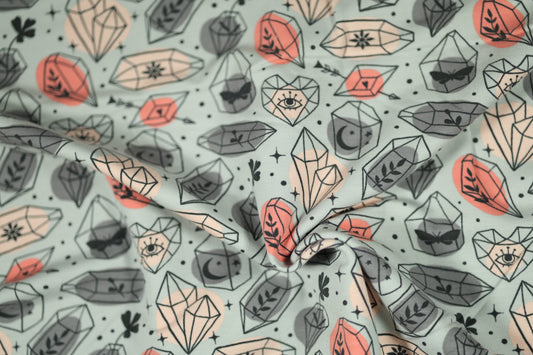 Kinderstoff mit stilisierten Kristallen – perfekt für Dekoration.