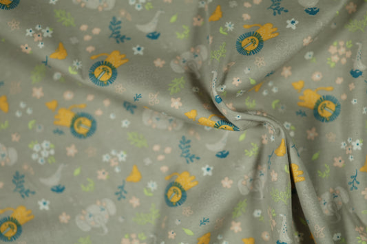 Kinderfreundlicher Baumwollstoff mit afrikanischen Tieren.