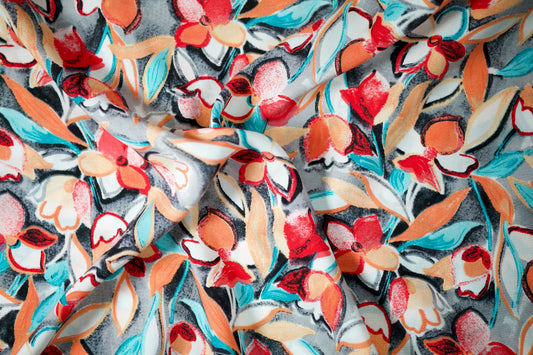 Eleganter Stoff mit floralen Akzenten auf Schwarz & Grau