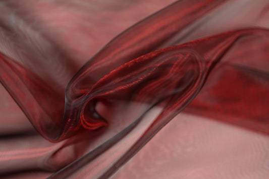 Leuchtender roter Organza mit Schimmer – Dekostoff halbtransparent 140 cm