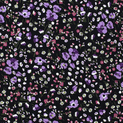 Viskose Krepp Blumen Lila – Leichter Stoff für Blusen & Kleider