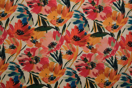 Baumwollstoff buntes Aquarell-Blumenmuster – kräftige Sommerfarben