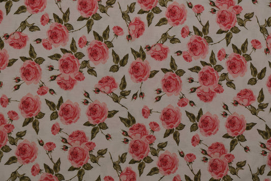 Baumwollstoff Rosen Rosa – romantischer Rosenstoff aus 100 % Baumwolle