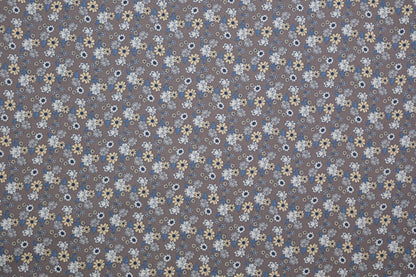 Baumwollstoff Blumen Taupe Blau -  Webware Materialqualität 140cm