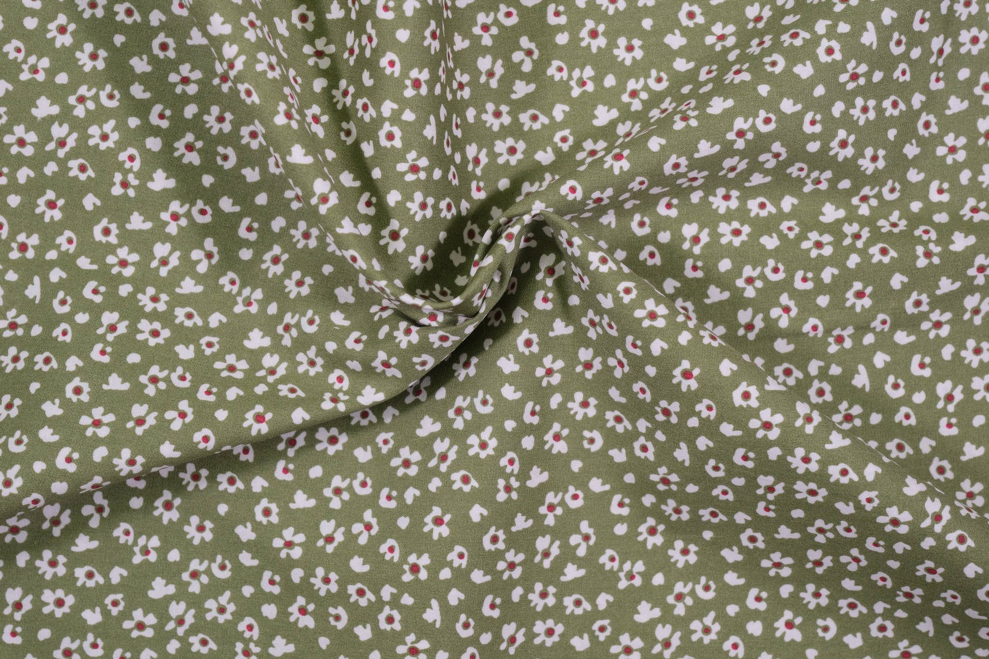 Baumwollstoff Mini-Blümchen Oliv – Nahaufnahme des Blumenmusters