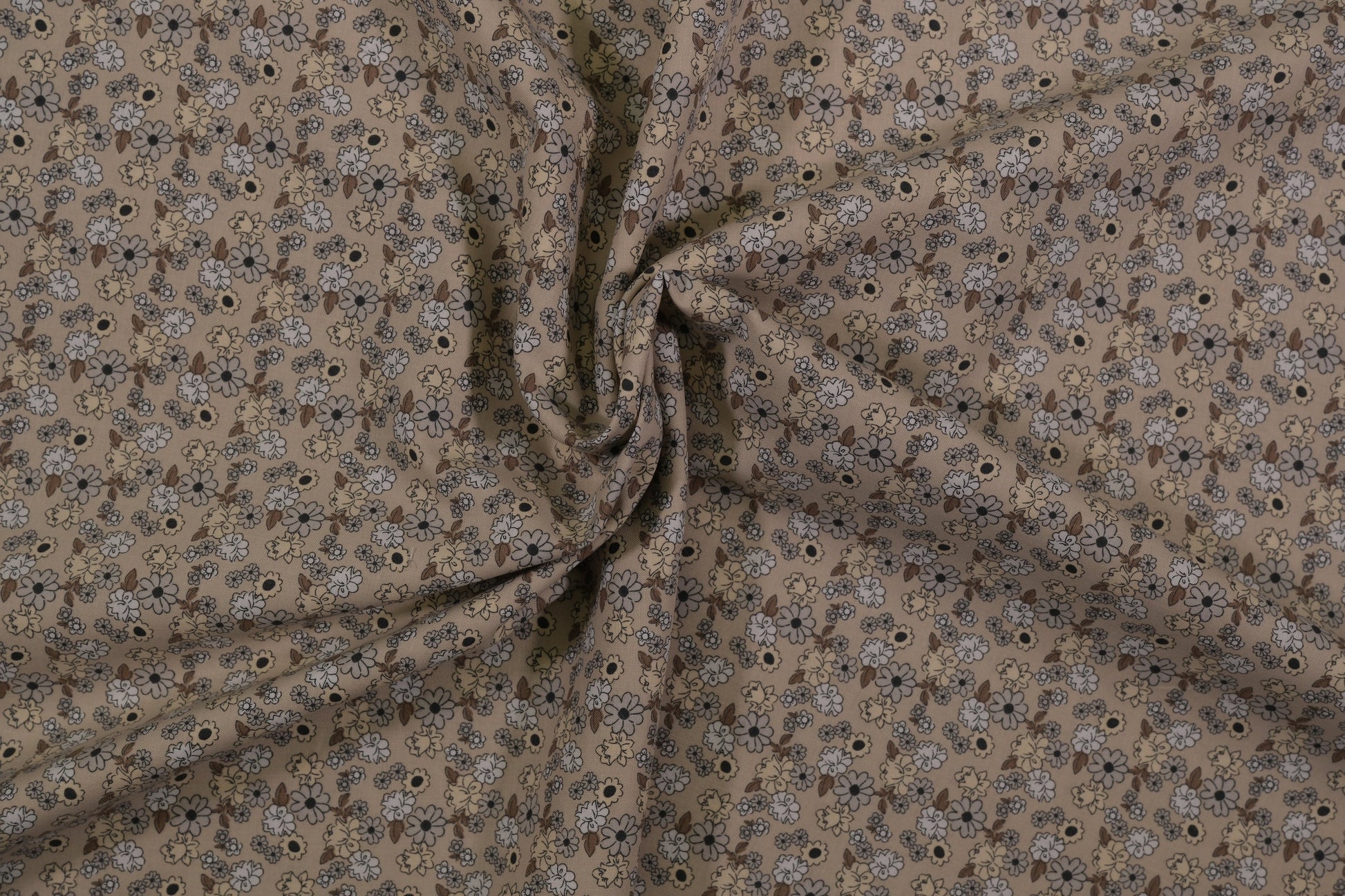 Baumwollstoff Blumen Beige – Nahaufnahme des Blumenmusters