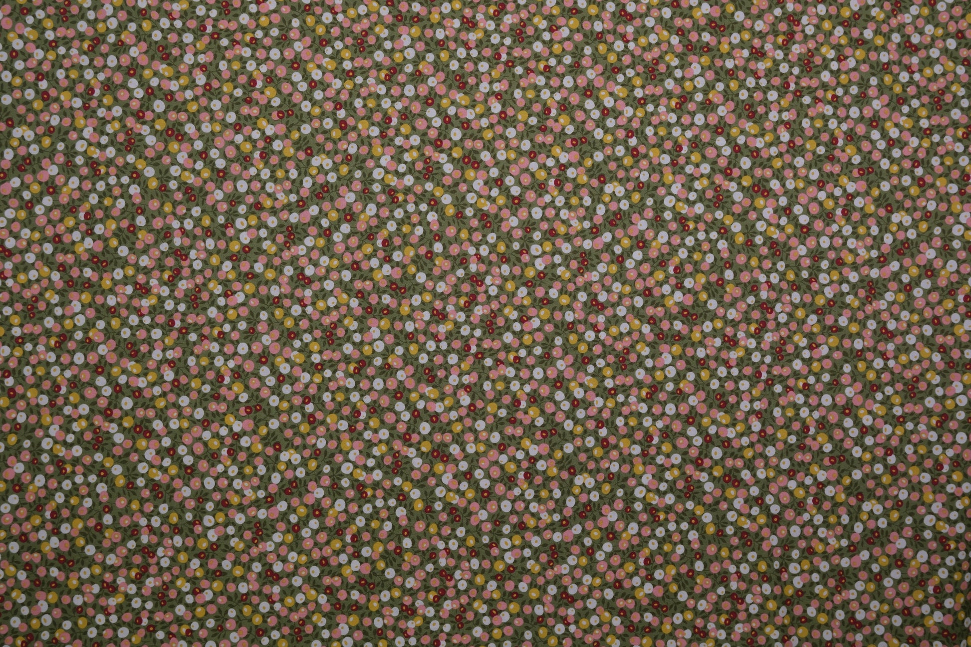 Baumwollstoff Ditsy-Blumen Oliv Bunt -  Webware Materialqualität 140cm