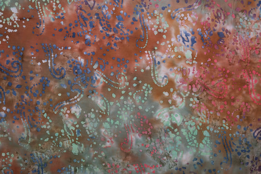 Baumwollstoff Batik Multicolor – Braun Blau Rosa Türkis künstlerischer Batikstoff