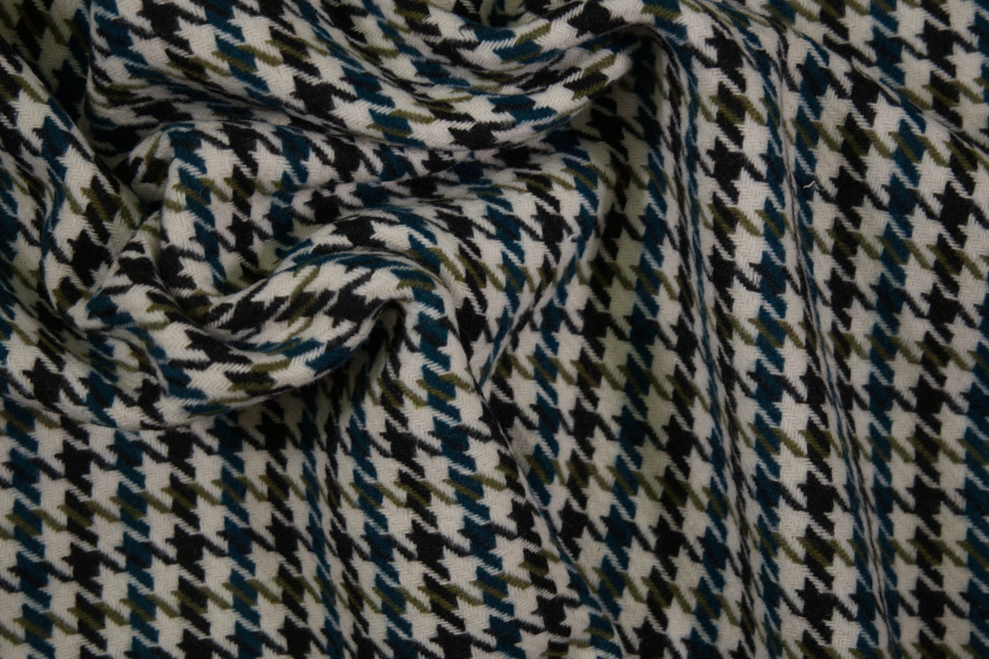 Wollstoff Hahnentritt Grün Schwarz – warm und hochwertig für Mäntel und Jacken