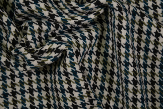 Wollstoff Hahnentritt Grün Schwarz – warm und hochwertig für Mäntel und Jacken