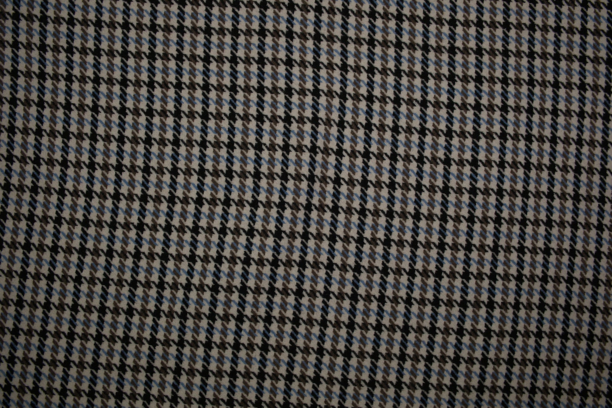 Wollmix Hahnentritt Stoff in Blau und Grau – moderner Karostoff für Wintermode