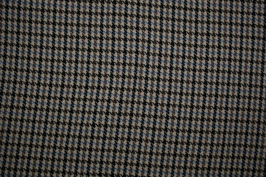 Wollmix Hahnentritt Stoff in Blau und Grau – moderner Karostoff für Wintermode