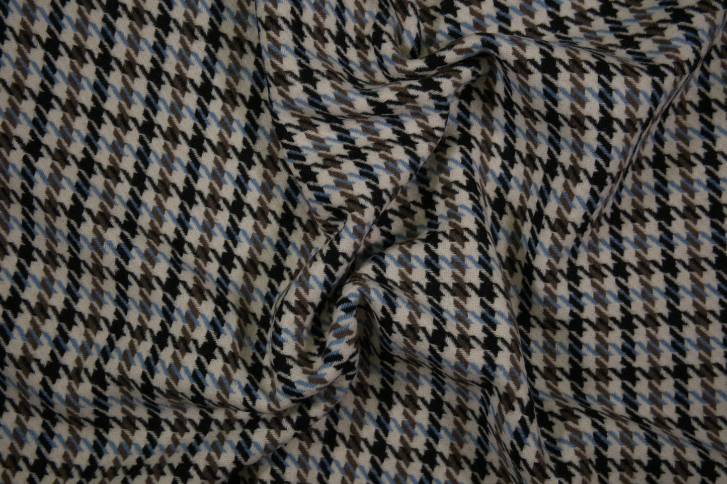 Wollstoff mit klassischem Hahnentritt-Muster in Blau und Grau - Metrware Materialqualität 140cm