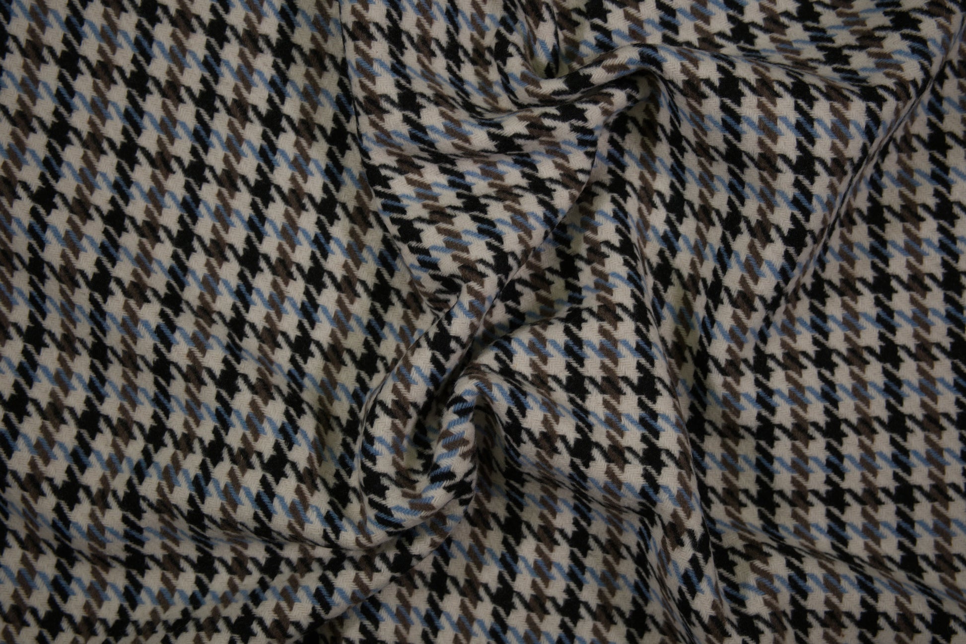 Wollstoff mit klassischem Hahnentritt-Muster in Blau und Grau - Metrware Materialqualität 140cm