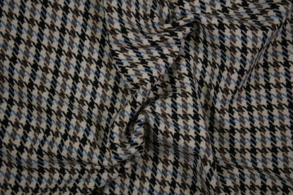 Wollstoff mit klassischem Hahnentritt-Muster in Blau und Grau - Metrware Materialqualität 140cm