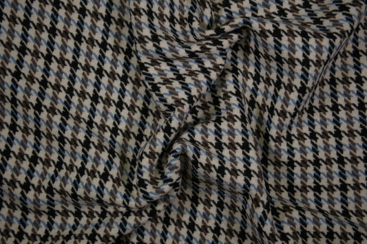 Wollstoff mit klassischem Hahnentritt-Muster in Blau und Grau - Metrware Materialqualität 140cm