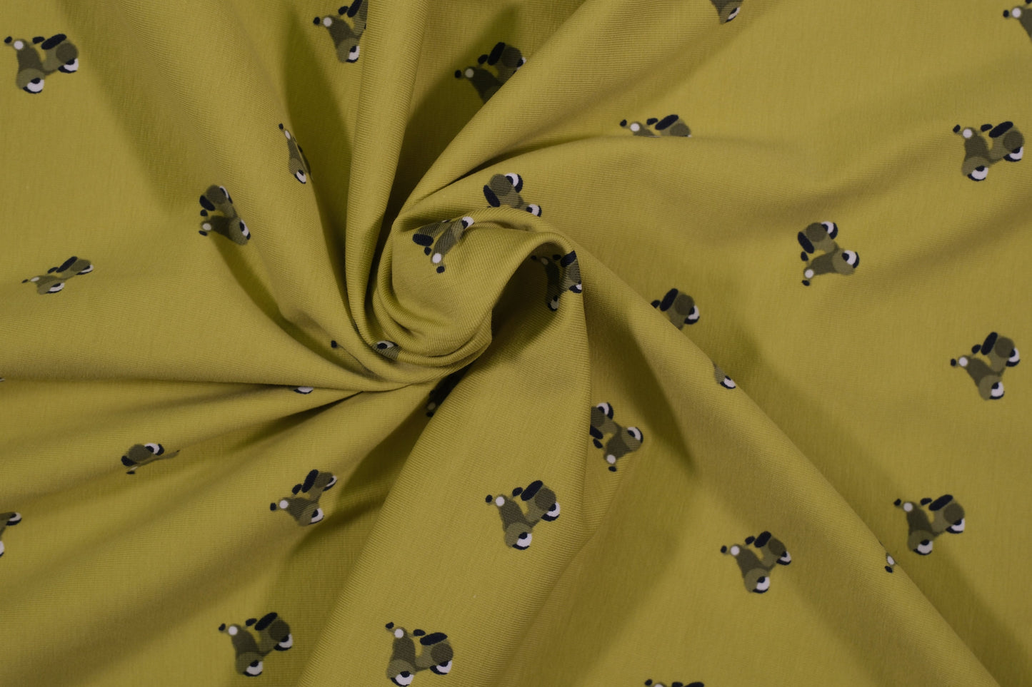 Grüner Baumwolljersey mit kleinen Hundemotiven