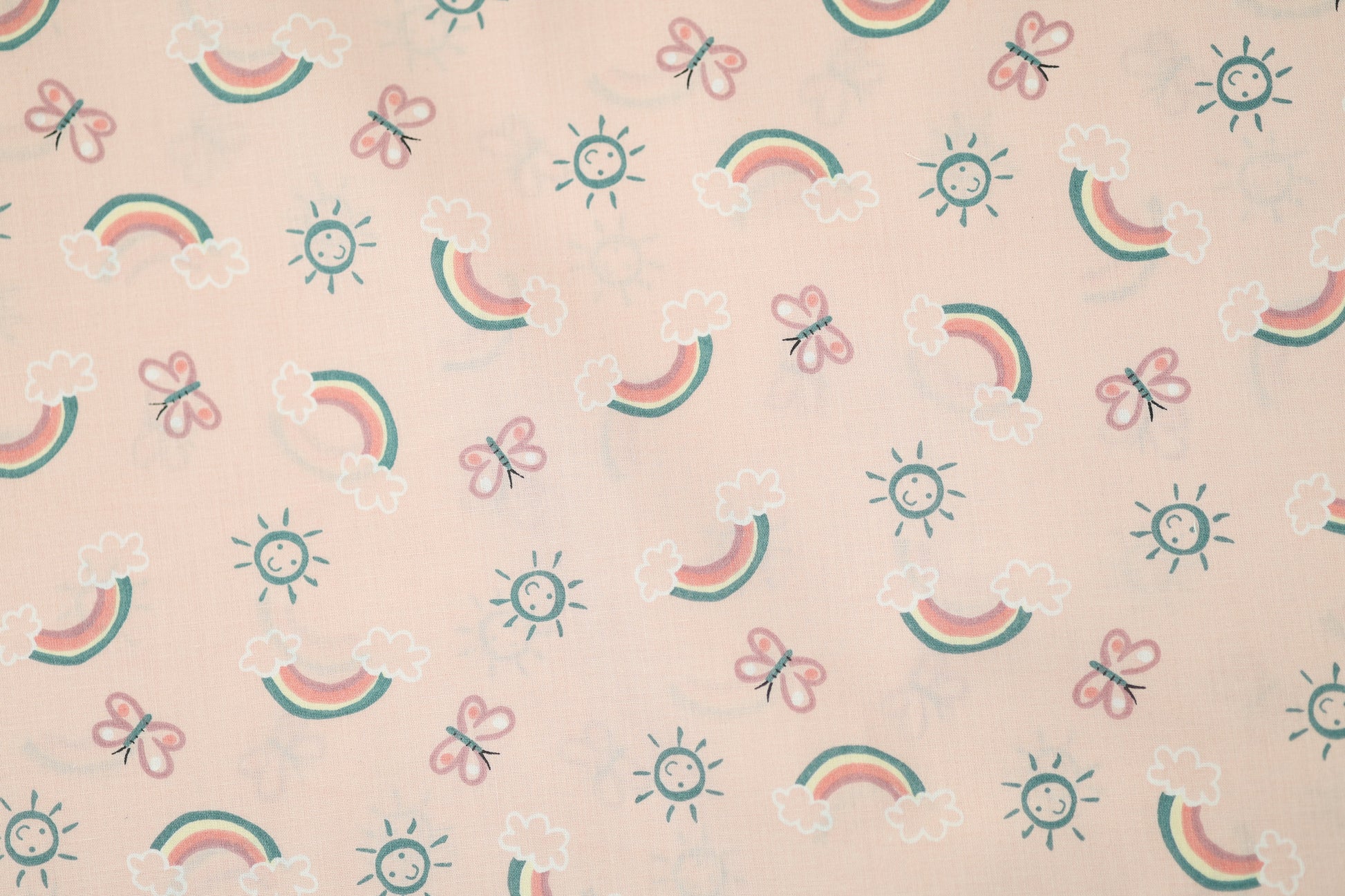Baumwollstoff Stretch Regenbogenfreude – Rosa – ideal für Kinderkleidung