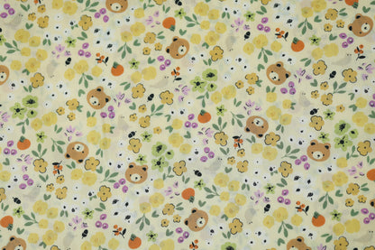 Baumwollstoff Stretch Waldblumen & Bären – Gelb – ideal für Kinderkleidung
