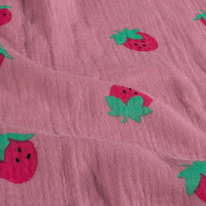 Musselin Stoff Erdbeeren Rosa