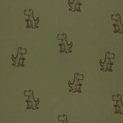 Baumwoll-Popeline Dinosaurier Dunkelgrün – Detail