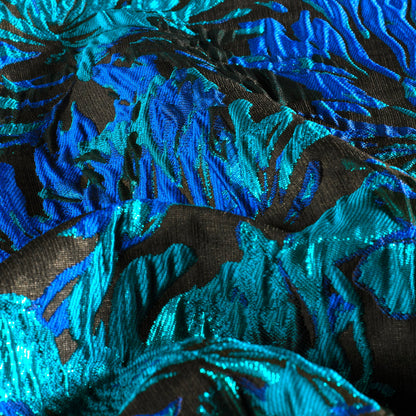 Jacquard Blumen Petrol – Stoffansicht