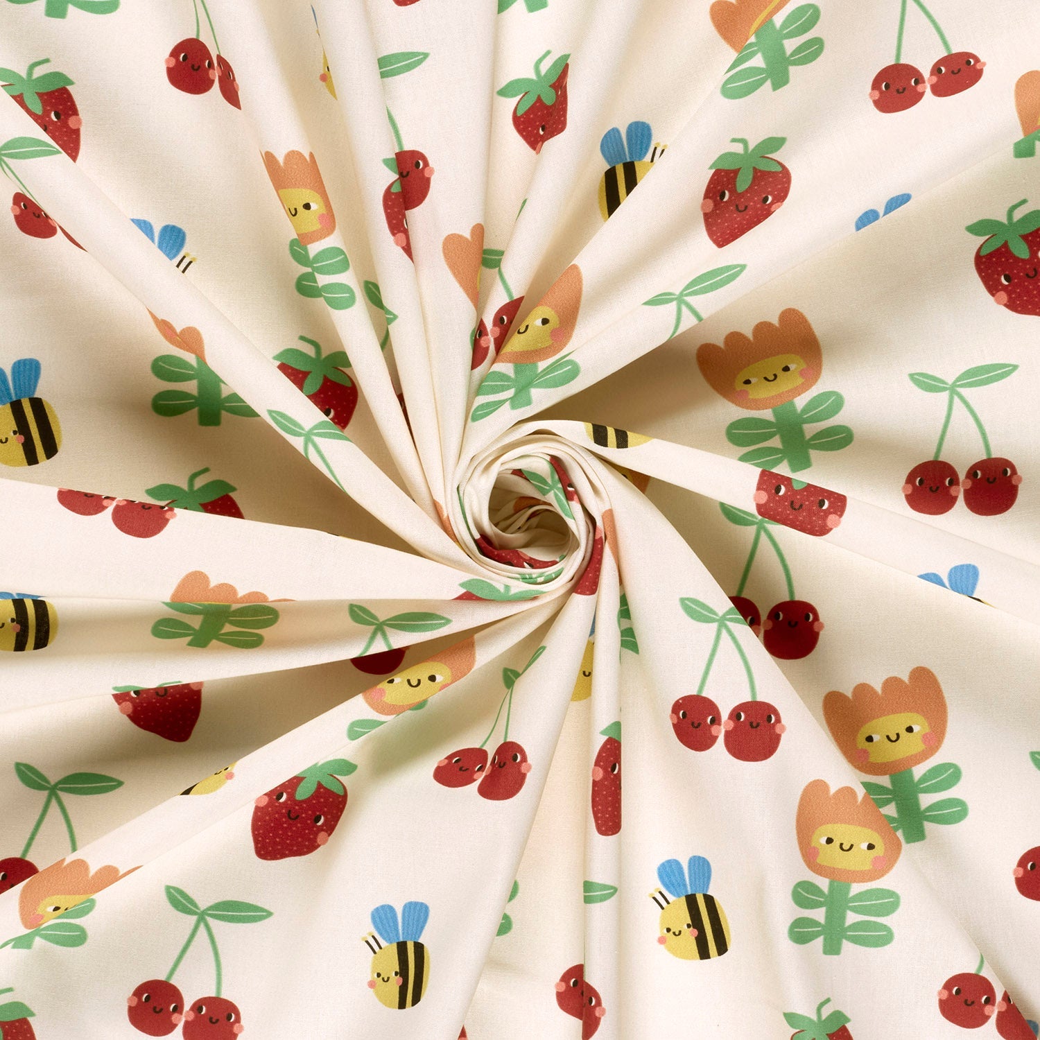 Baumwoll-Popeline Obst & Früchte Wollweiß – Fall